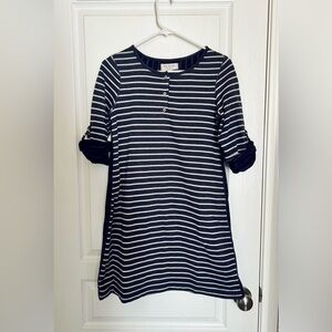 Max Studio Dark Blue and Cream Striped Dress